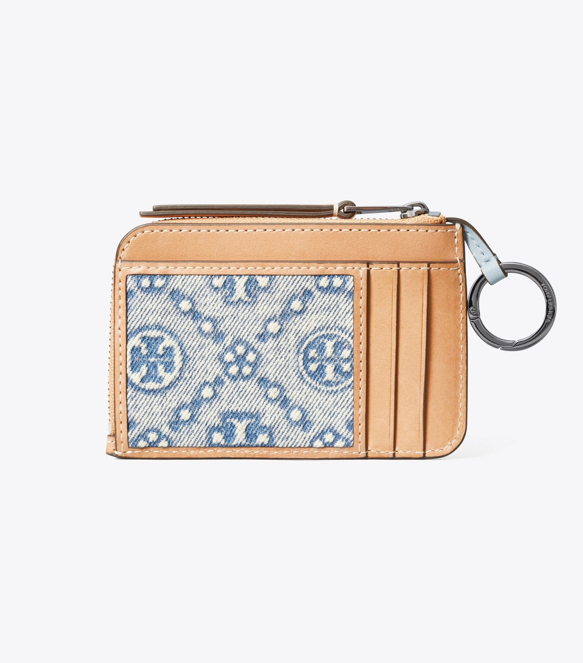 Tory Burch Everyday - T Monogram Denim Zip Card Case - Powder Blue