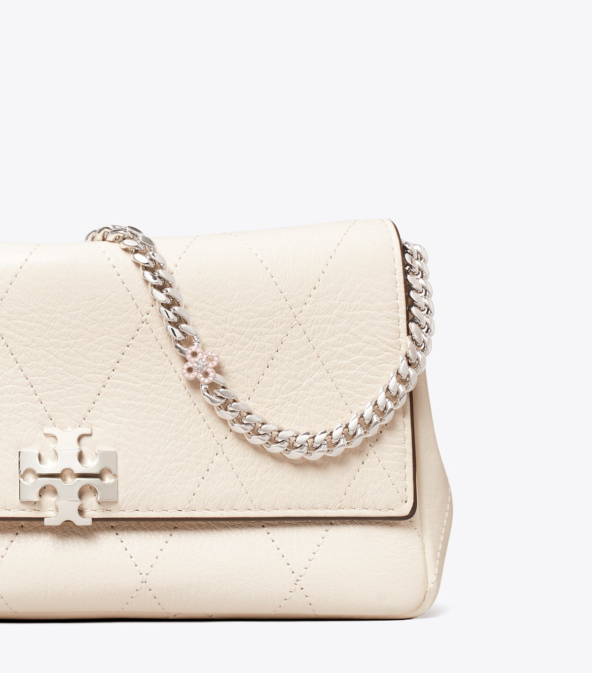 Tory Burch Customer Favorite - Charlie Quilted Chain Crossbody - Light Cream / Charms
