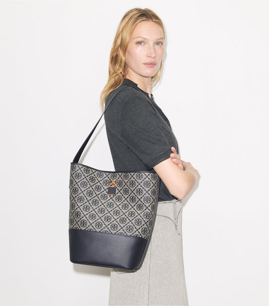 Tory Burch Quality - T Monogram Lock Slim Bucket Bag - Tory Navy