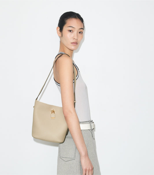 Tory Burch Best Seller - Medium Lock Slim Bucket Bag - Light Stone