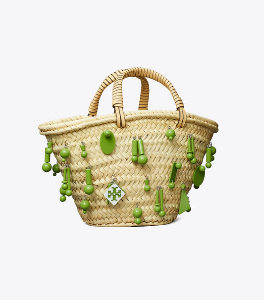 Tory Burch Sale - Small Raffia Embroidered Tote - Wild Leaves