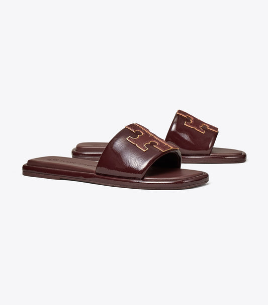 Tory Burch Popular - Double T Sport Slide - Plum / Gold