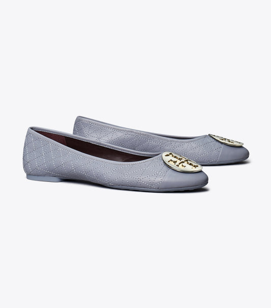 Tory Burch Premium - Claire Cap-Toe Quilted Ballet - Dew Blue / Gold / Silver