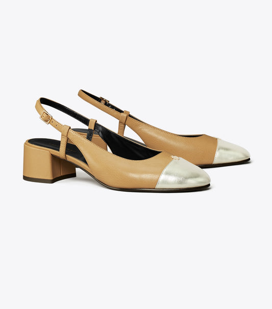 Tory Burch Classic - Cap-Toe Slingback Pump - Ginger Shortbread / Spark Gold