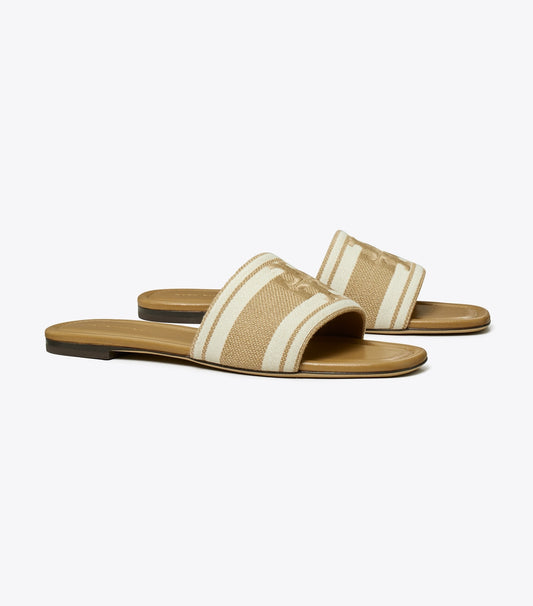 Tory Burch Essential - Double T Jacquard Slide - Cammello / Ash White