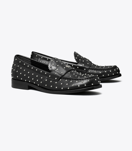 Tory Burch Smart Buy - Studded Classic Loafer - Perfect Black / Silver