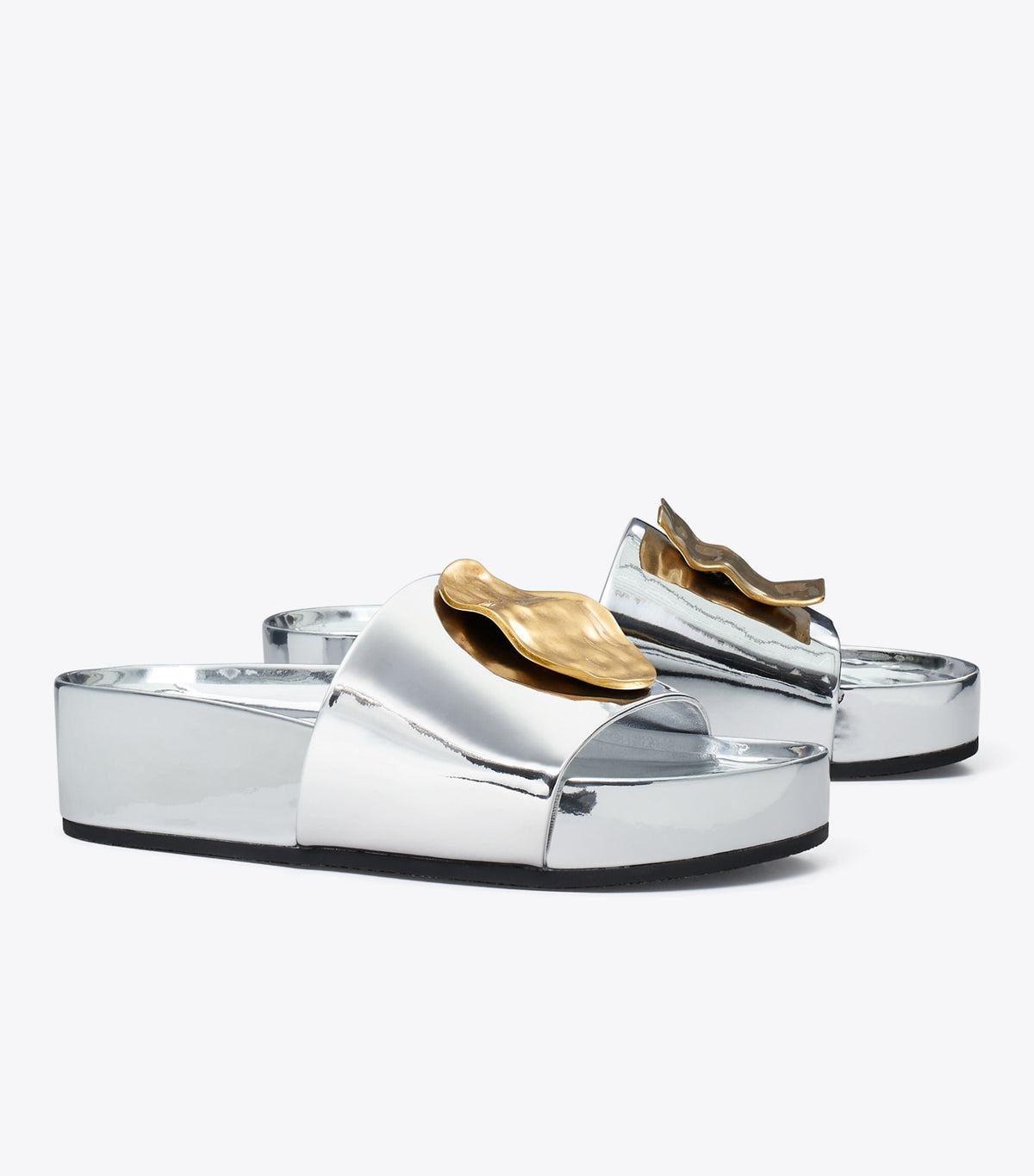 Tory Burch New - Patos Mismatched Platform Slide - Argento