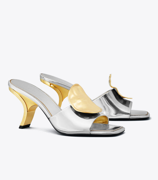 Tory Burch Top Pick - Patos Mismatched Heeled Mule - Argento / Gold / Gold