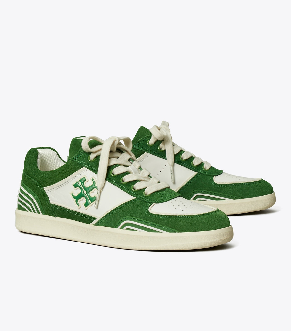 Tory Burch Discount - Clover Court Sneaker - White / Mossy Green / Mossy Green