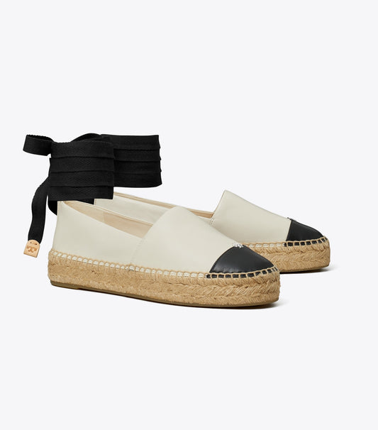 Tory Burch Top Pick - Cap-Toe Espadrille - Light Cream / Perfect Black