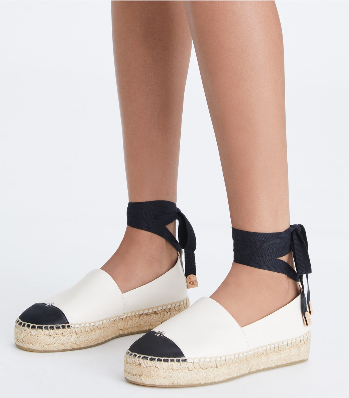 Tory Burch Top Pick - Cap-Toe Espadrille - Light Cream / Perfect Black