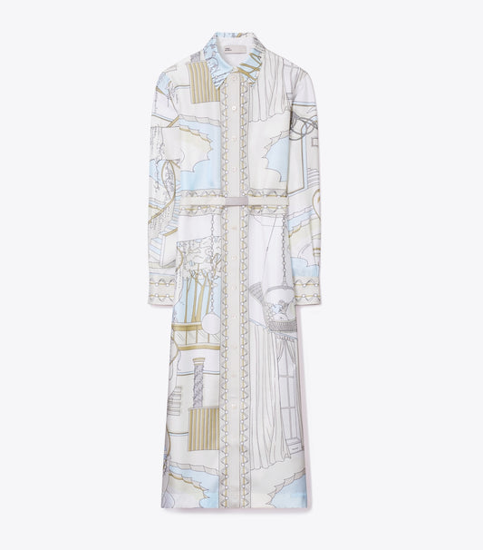 Tory Burch Value - Printed Silk Shirtdress - The Pool Beige