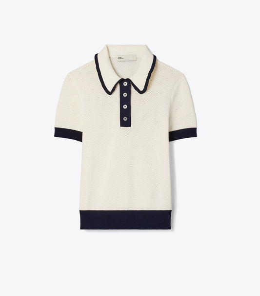 Tory Burch Exclusive - Viscose Pointelle Sweater - New Ivory / Medium Navy