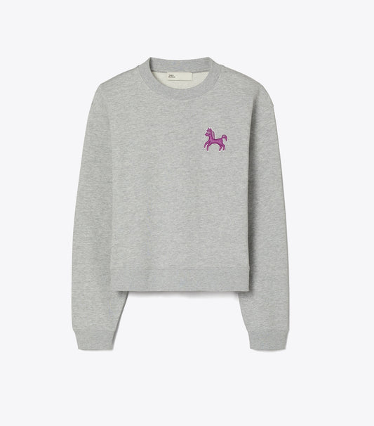 Tory Burch Exclusive - French Terry Pony Sweatshirt - Gray / Magenta