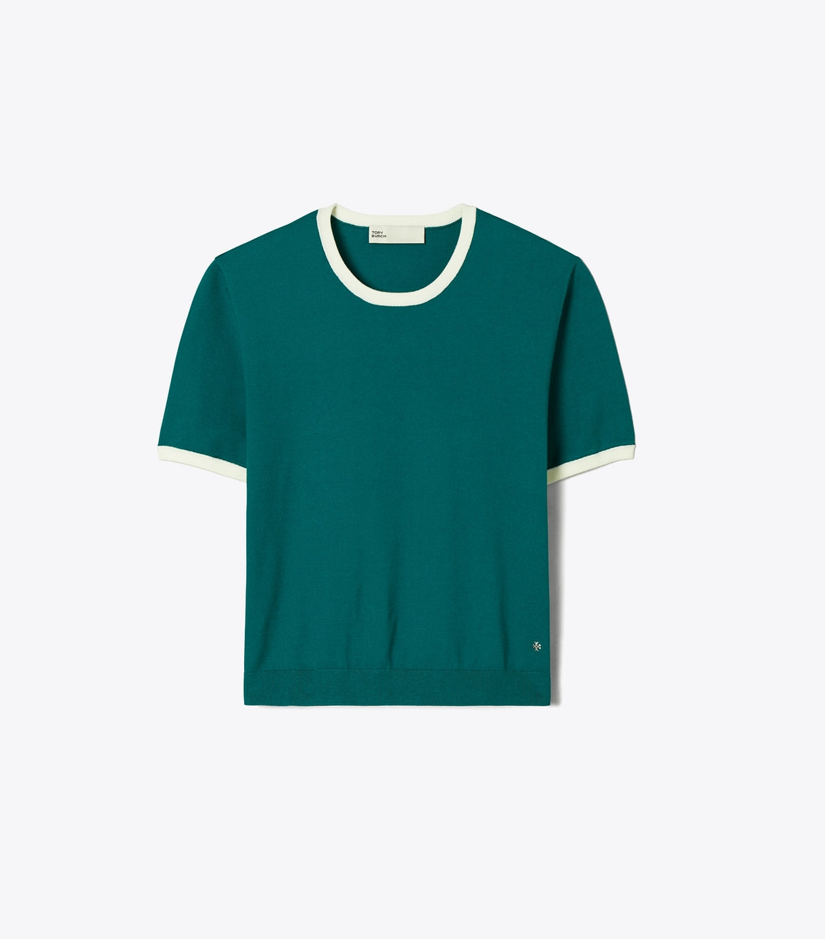 Tory Burch Value - Contrast-Trim Short-Sleeve Sweater - Emerald