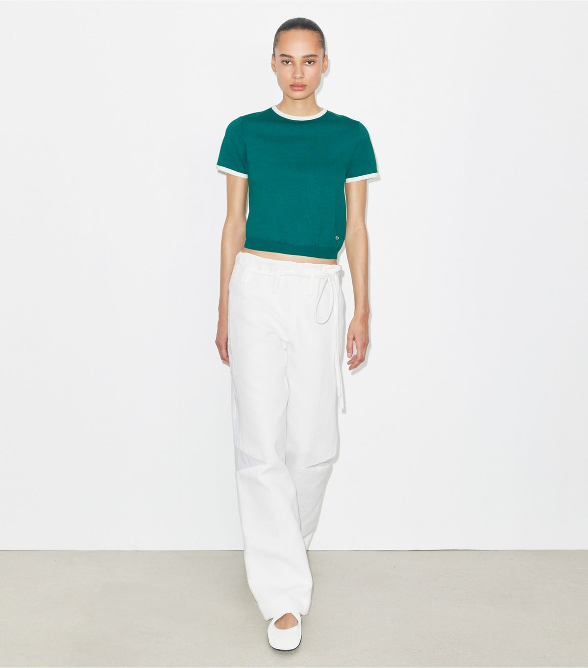Tory Burch Value - Contrast-Trim Short-Sleeve Sweater - Emerald