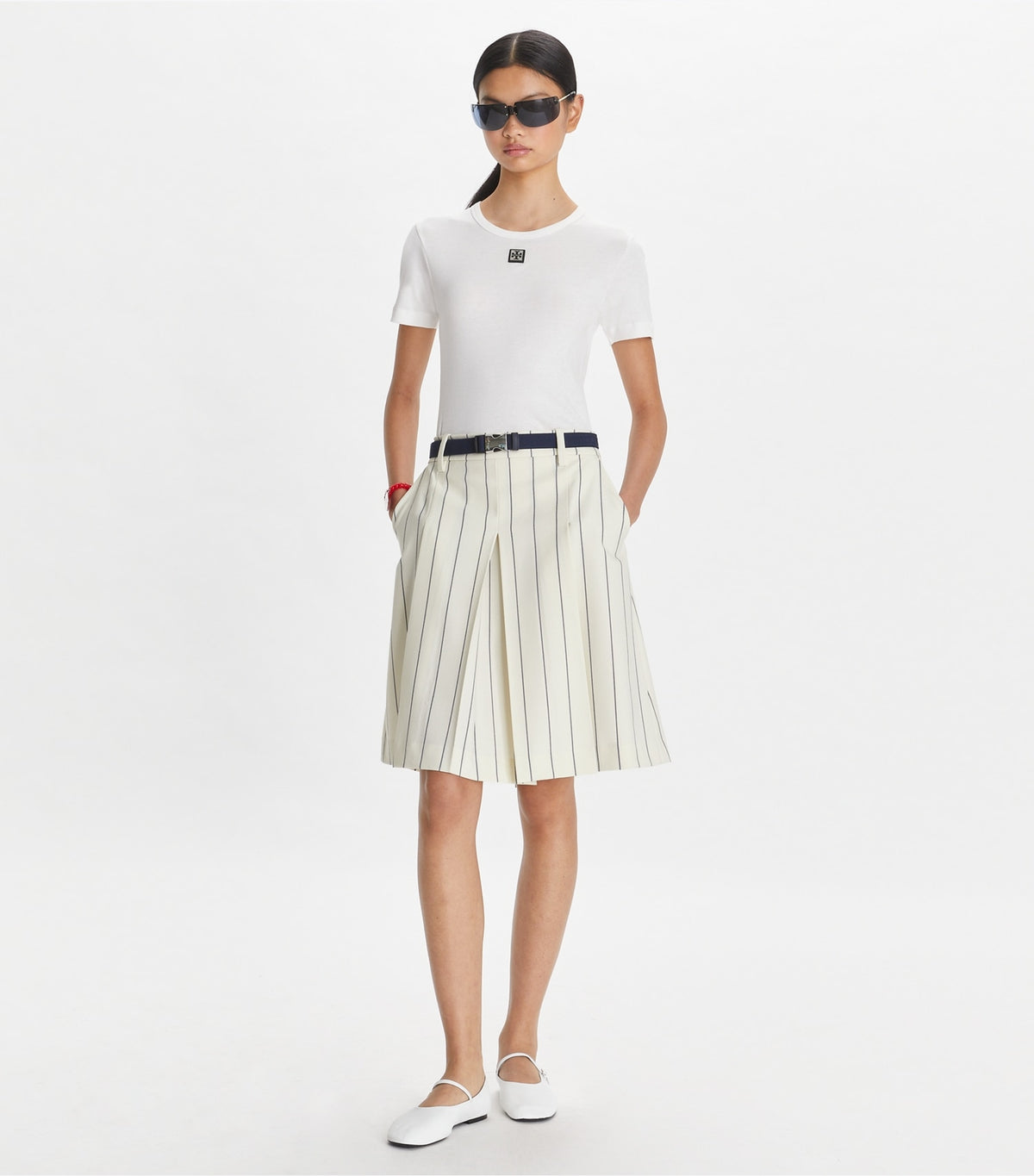 Tory Burch Value - Wool Performance Golf Skirt - New Ivory Light Stripe