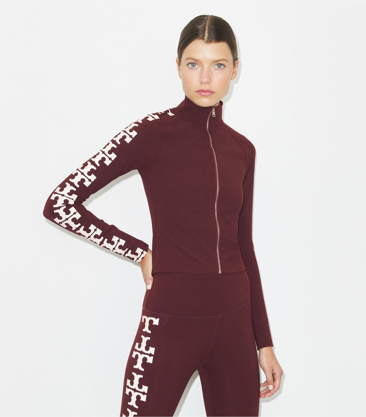 Tory Burch Signature - Nylon Logo Zip Top - Merlot