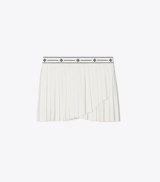 Tory Burch New - Jacquard Performance Jersey Pleated Overlay Skirt - Snow White