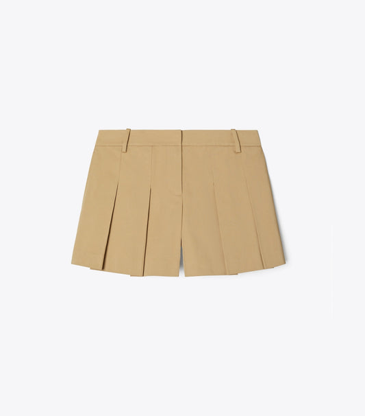 Tory Burch Recommended - Micro Twill Pleated Short - Chestnut Khaki