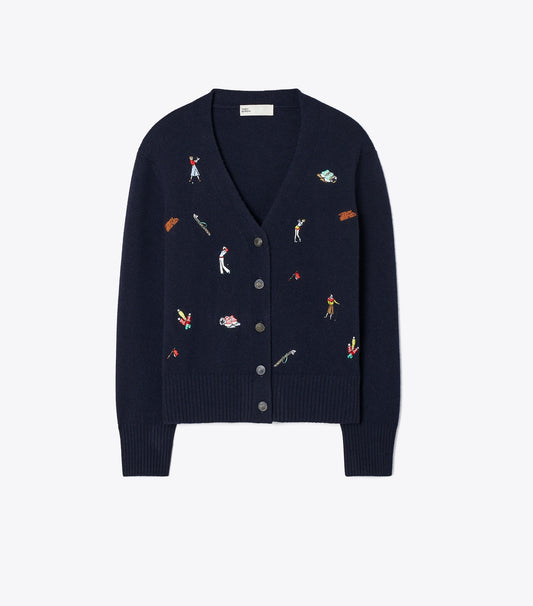 Tory Burch Best Seller - Embroidered Golf Cardigan - Medium Navy