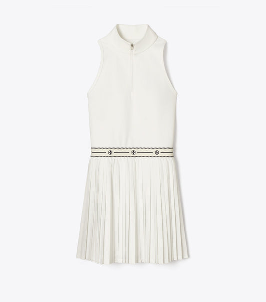 Tory Burch Best Seller - Quarter-Zip Pleated Tennis Dress - Snow White