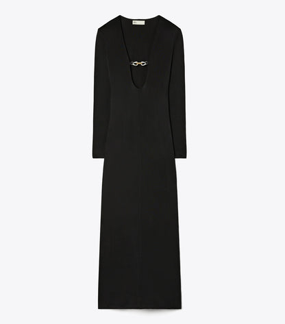 Tory Burch Best Price - Deep U-Neck Jessa Viscose Dress - Black