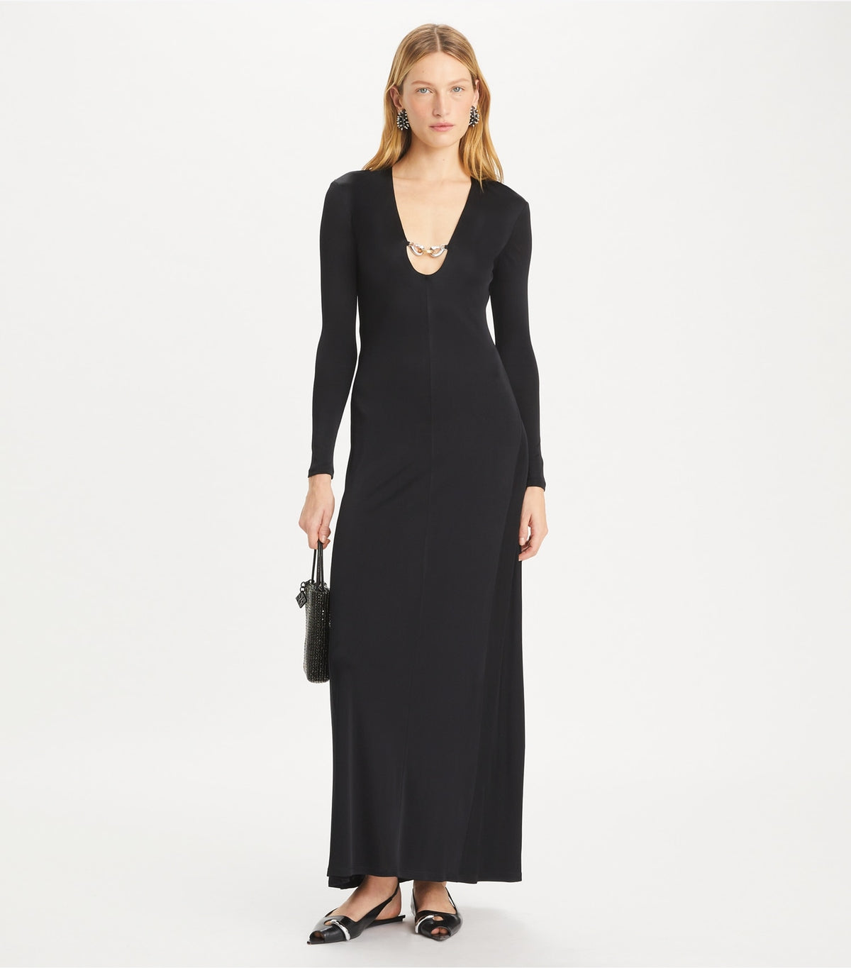 Tory Burch Best Price - Deep U-Neck Jessa Viscose Dress - Black