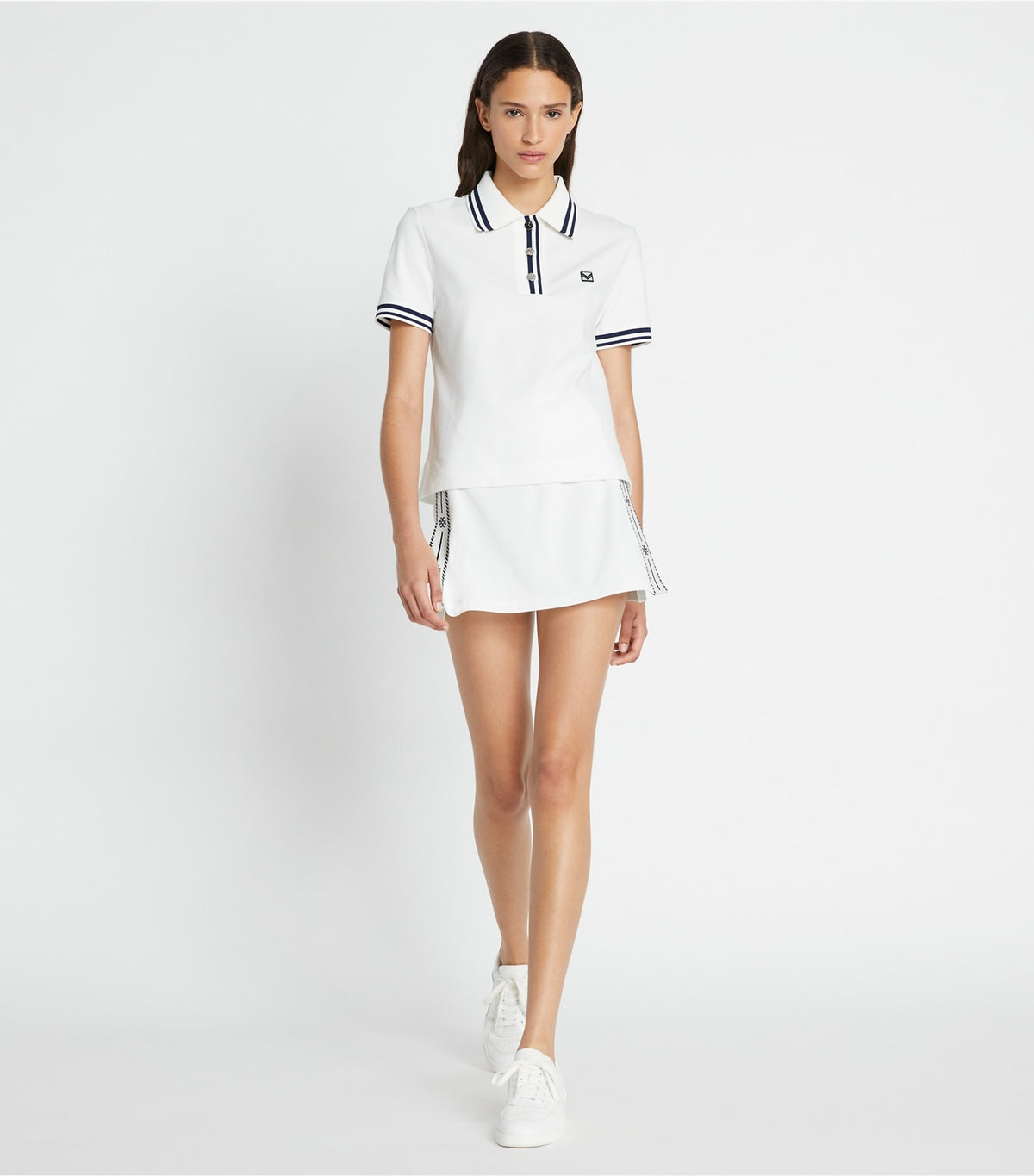 Tory Burch Discount - Tech Piqué Logo Stripe Tennis Skirt - Snow White