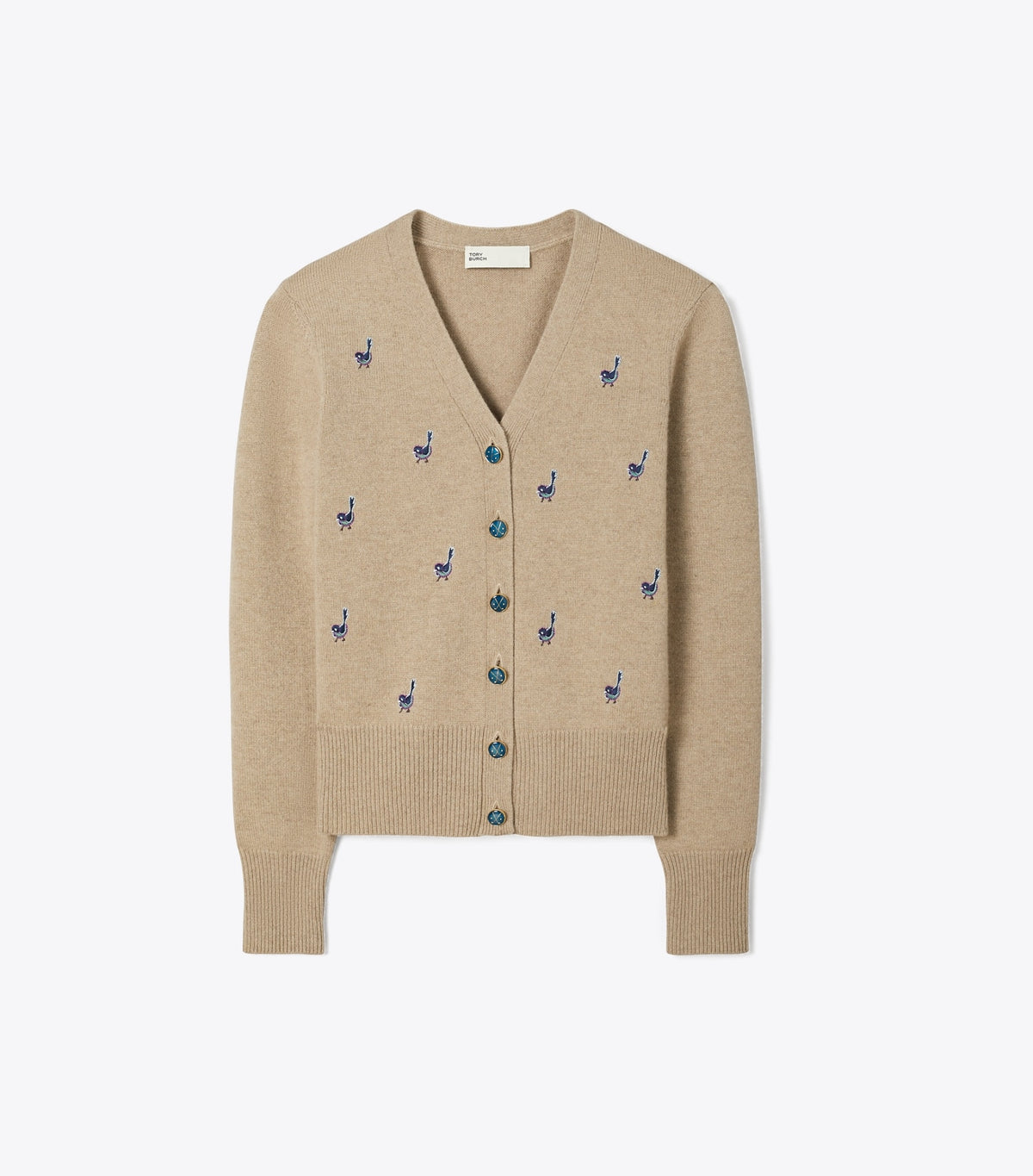 Tory Burch Hot Sale - Birdie-Embroidered Cashmere Cardigan - Deep Toffee