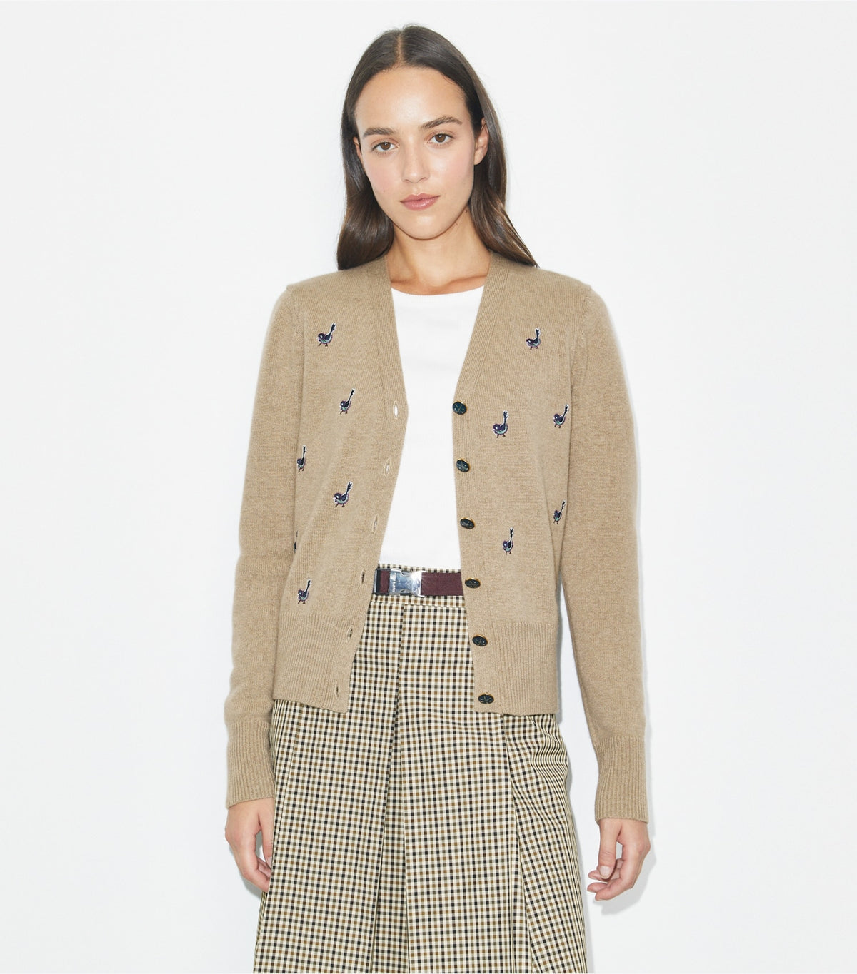 Tory Burch Hot Sale - Birdie-Embroidered Cashmere Cardigan - Deep Toffee
