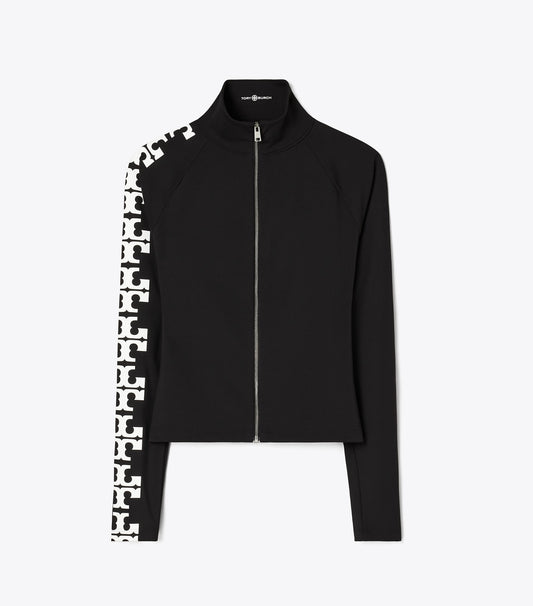 Tory Burch Smart Buy - Reflective Nylon Logo Zip Top - Black