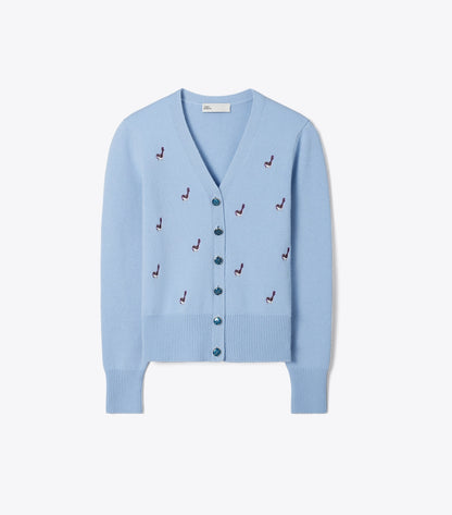 Tory Burch Latest - Birdie-Embroidered Cashmere Cardigan - Bella Blue