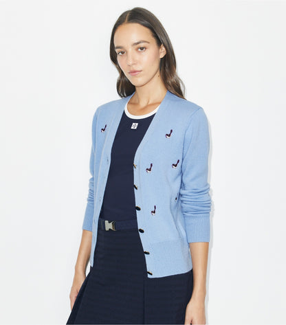 Tory Burch Latest - Birdie-Embroidered Cashmere Cardigan - Bella Blue