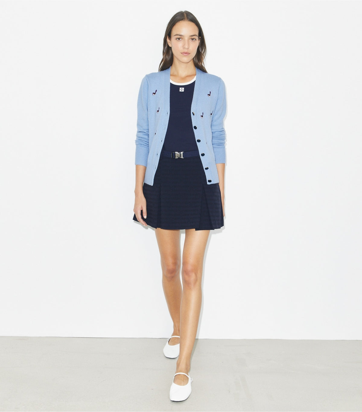 Tory Burch Latest - Birdie-Embroidered Cashmere Cardigan - Bella Blue