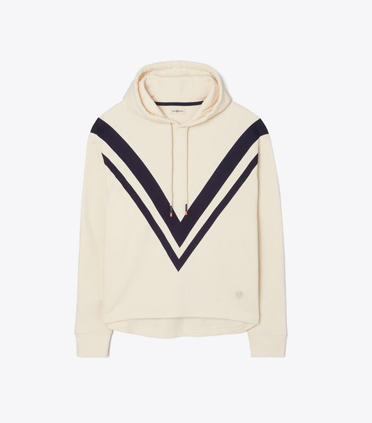 Tory Burch Everyday - French Terry Chevron Hoodie - Ivory Pearl/Tory Navy