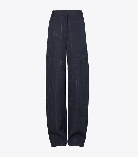 Tory Burch Premium - Wide-Leg Wool Pant - Dark Navy / Copper