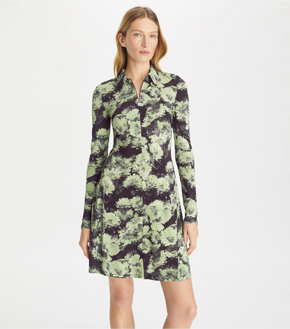 Tory Burch Deals - Printed Jersey Polo Dress - Green Pixel Floral