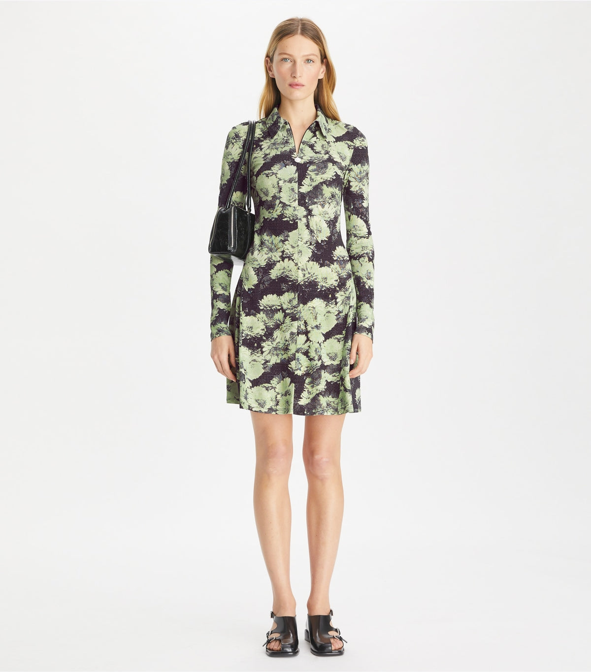 Tory Burch Deals - Printed Jersey Polo Dress - Green Pixel Floral