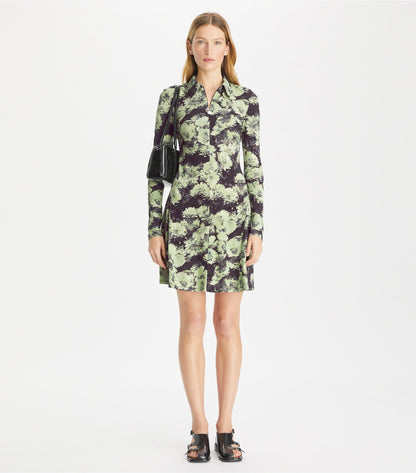 Tory Burch Deals - Printed Jersey Polo Dress - Green Pixel Floral
