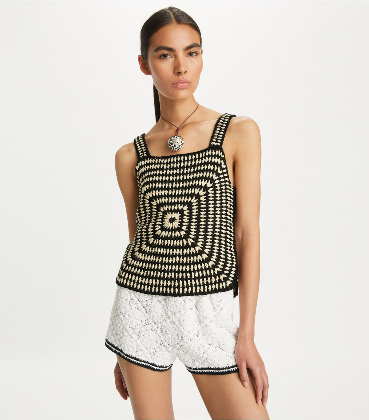 Tory Burch Customer Favorite - Cotton Crochet Tank Top - Black / White