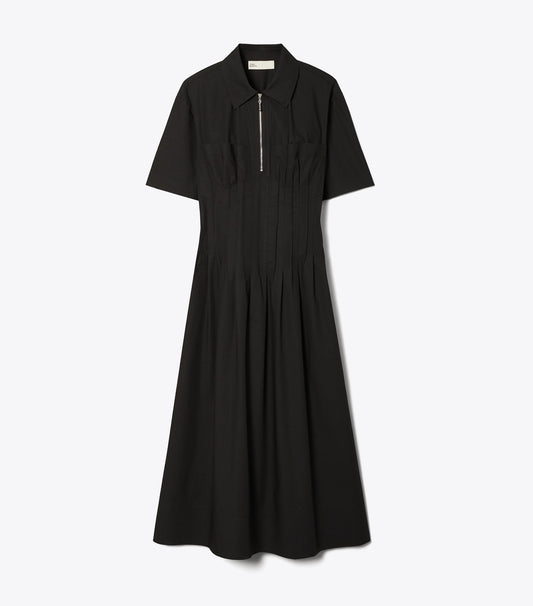 Tory Burch Exclusive - Poplin Pleat-Waist Dress - Black