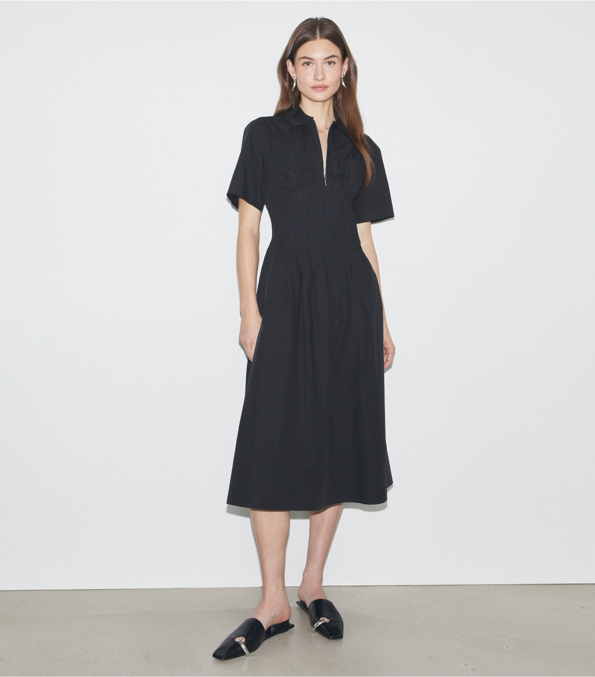 Tory Burch Exclusive - Poplin Pleat-Waist Dress - Black