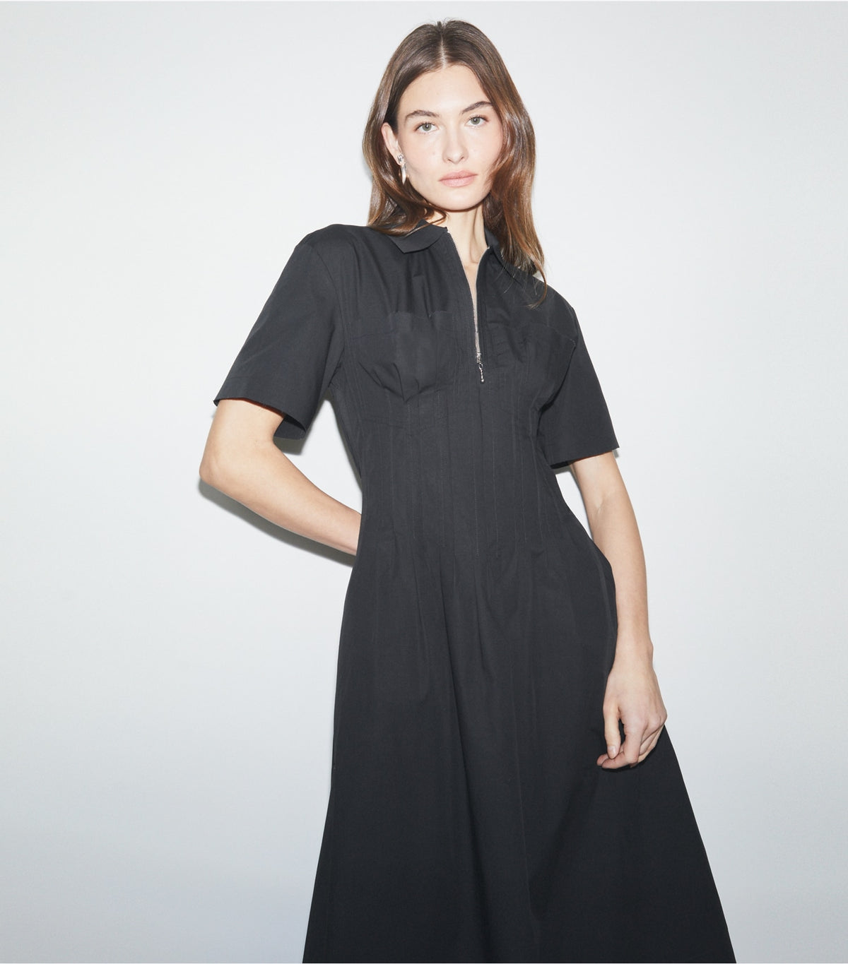 Tory Burch Exclusive - Poplin Pleat-Waist Dress - Black