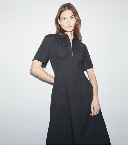 Tory Burch Exclusive - Poplin Pleat-Waist Dress - Black