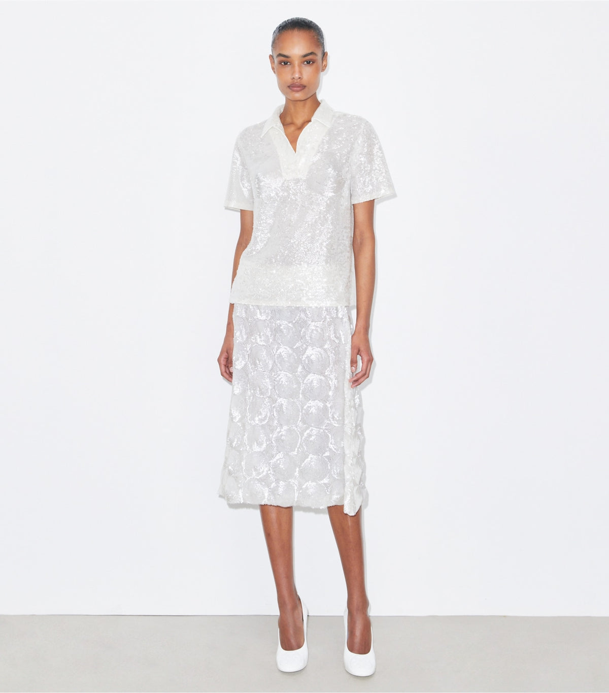 Tory Burch Everyday - Embellished Sequin Skirt - Marshmallow