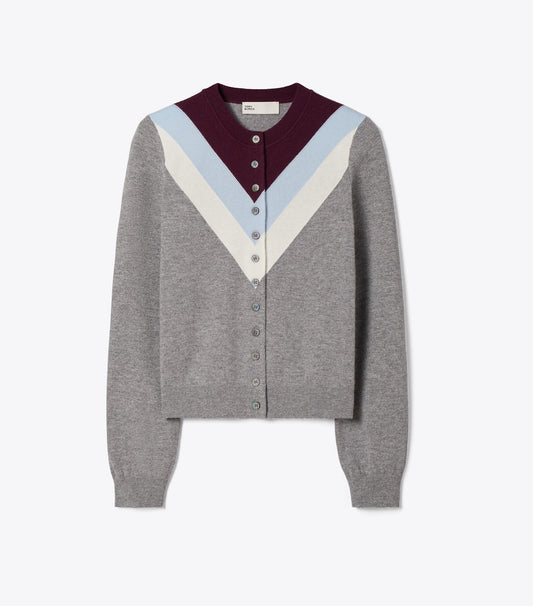 Tory Burch Hot Sale - Chevron Wool Cardigan - Light Gray