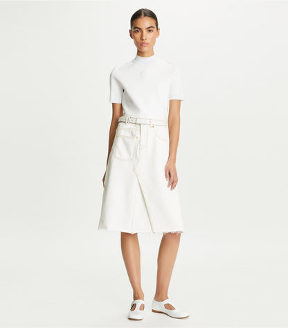 Tory Burch Signature - Denim Deconstructed Skirt - White Chalk Wash