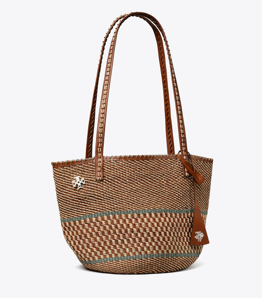 Tory Burch Best Seller - Large Handwoven Basket Tote - Cognac Multi