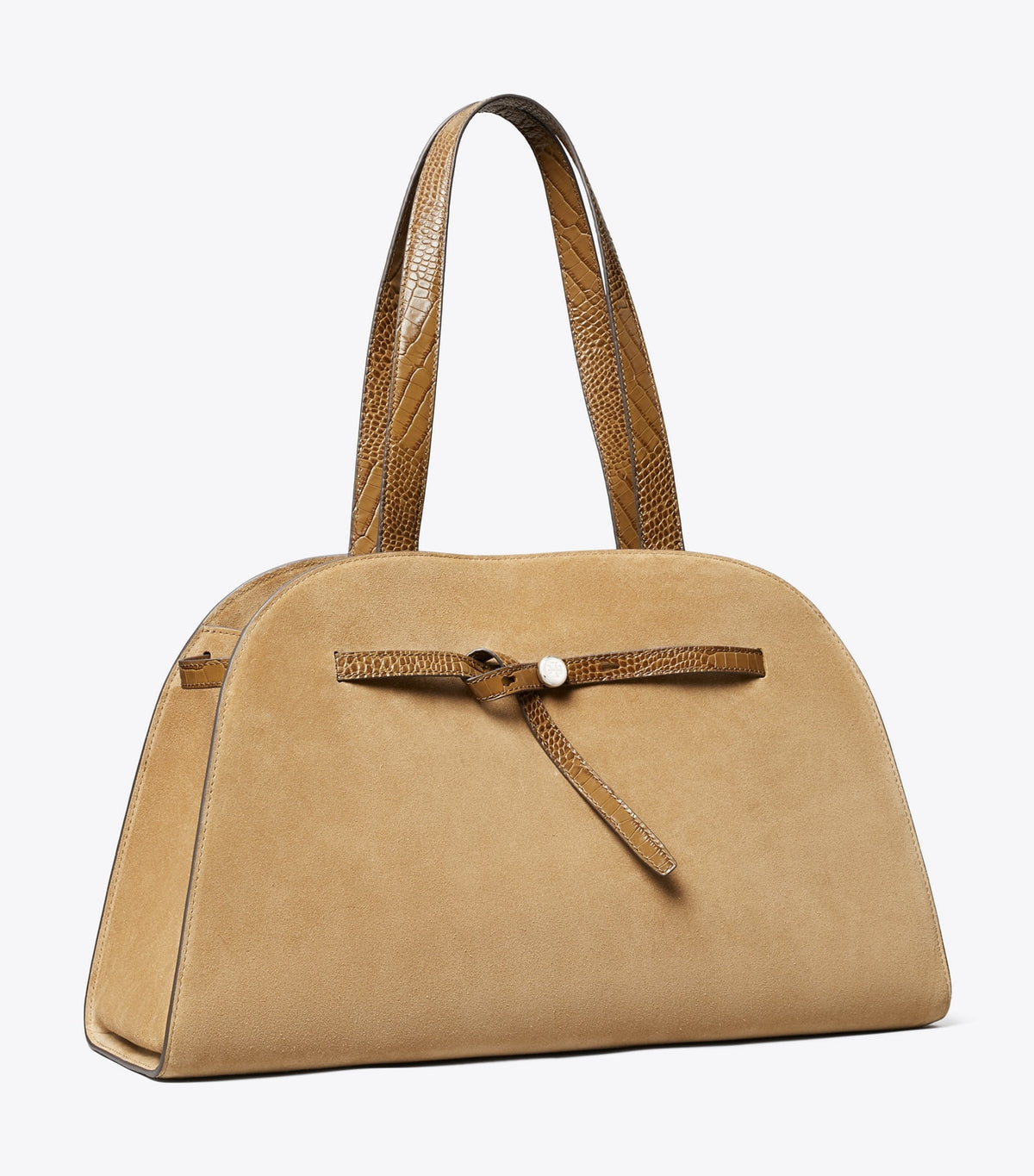 Tory Burch Hot Sale - Large Romy Suede Bauletto - Stone